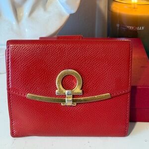 Salvatore Ferragamo Gancini Red Leather Wallet with the Box
